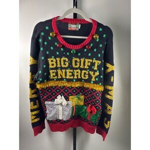 Spencer's Ugly Christmas Sweater Unisex Large Black Big Gift Energy Excellent